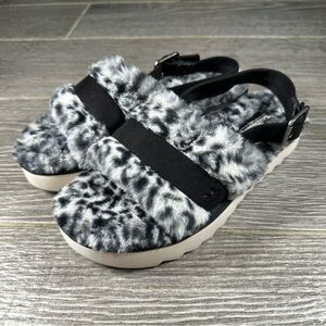 Koolaburra by UGG Fuzz'd Out Size Women's 8M Slingback Gray Black Cheetah